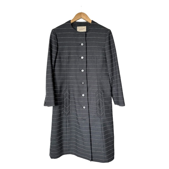 Vintage Hubert Latimer for Irene 1960's Tailored Pinstriped Suit Dress Wool Navy - Picture 3 of 10